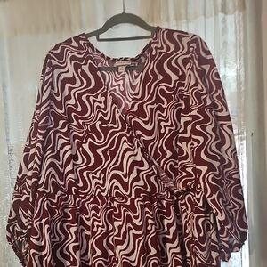a new day Maroon and White Swirl Blouse